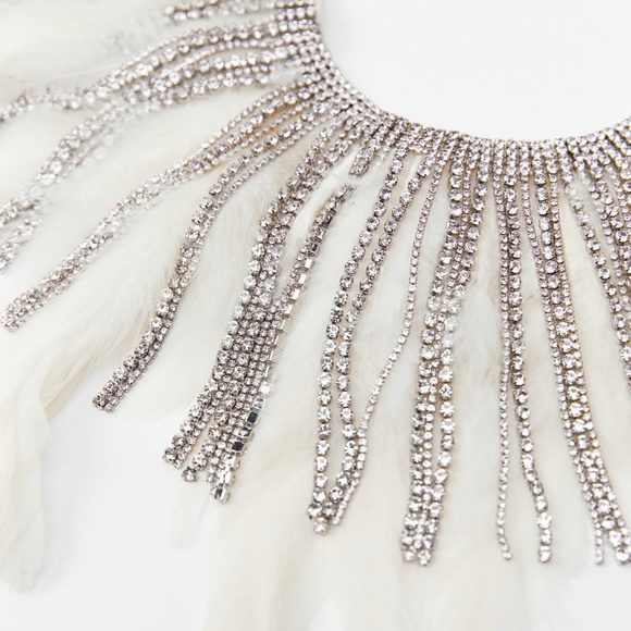 Zara limited edition rhinestones with feather design choker necklace - Picture 4 of 5